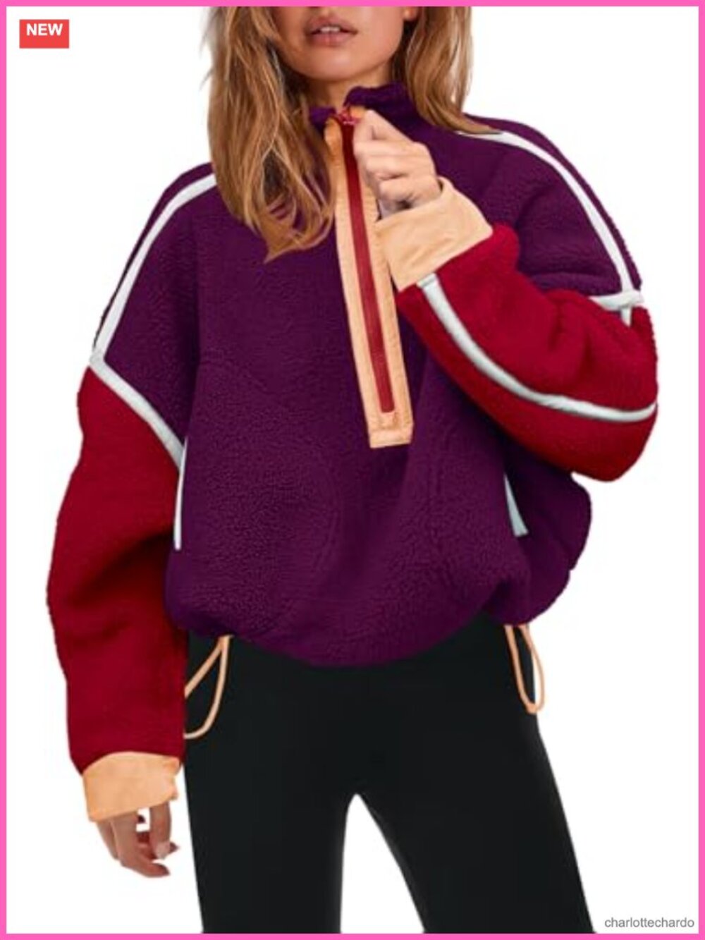 Womens Half Zip Fleece Pullover Sherpa Sweatshirt Fuzzy Teddy Zip Up